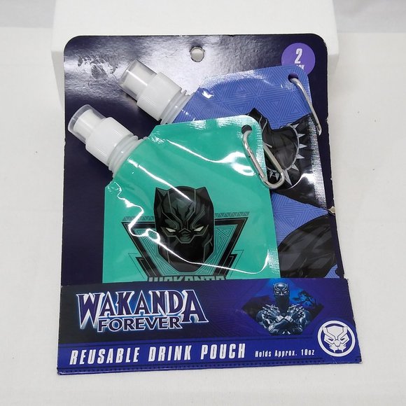 Wakanda Forever & Black Panther Reusable Drink Pouches Each Holds 10oz - NWT - Picture 1 of 5